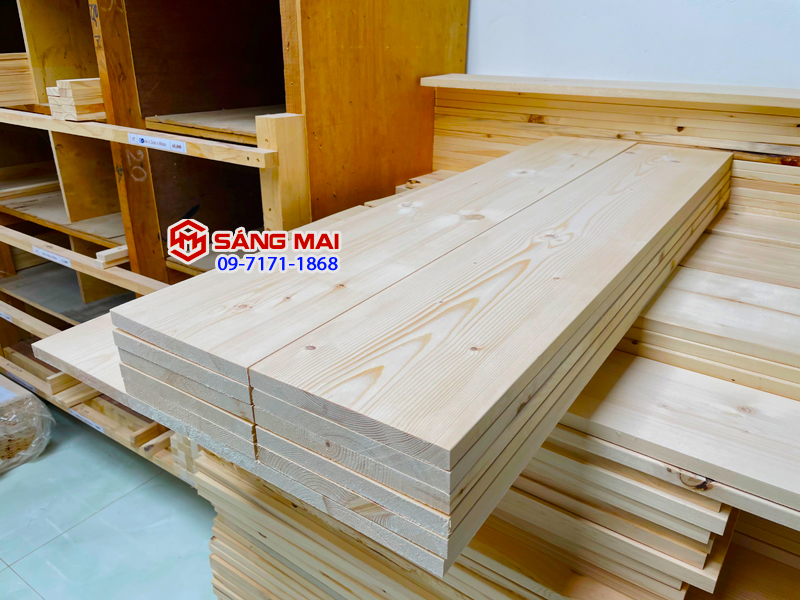 [MS51] Tấm gỗ thông mặt rộng 24cm x dày 2cm x dài 1m2 + láng nhẵn mịn 4 mặt