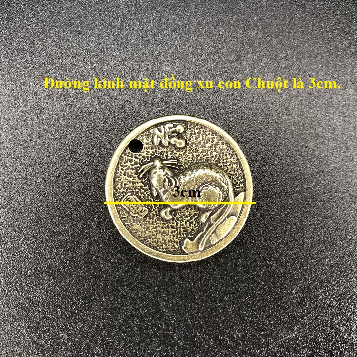 Mặt đồng xu đồng hình con Chuột, làm móc đeo chìa khóa, mặt dây chuyền, quà tặng người thân, bạn bè ý nghĩa - SP002430