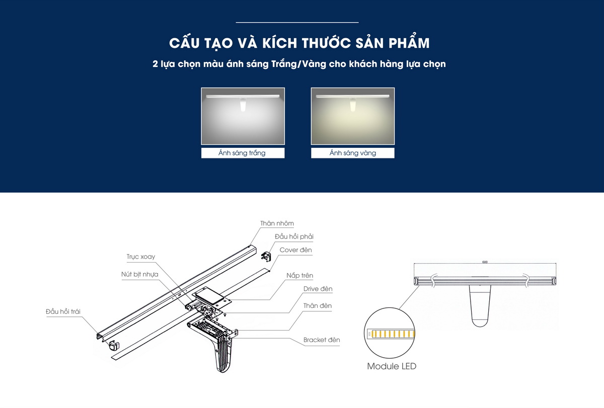 Đèn LED chiếu gương cảm biến 8w chính hãng Rạng Đông Model: G04.PIR 8W