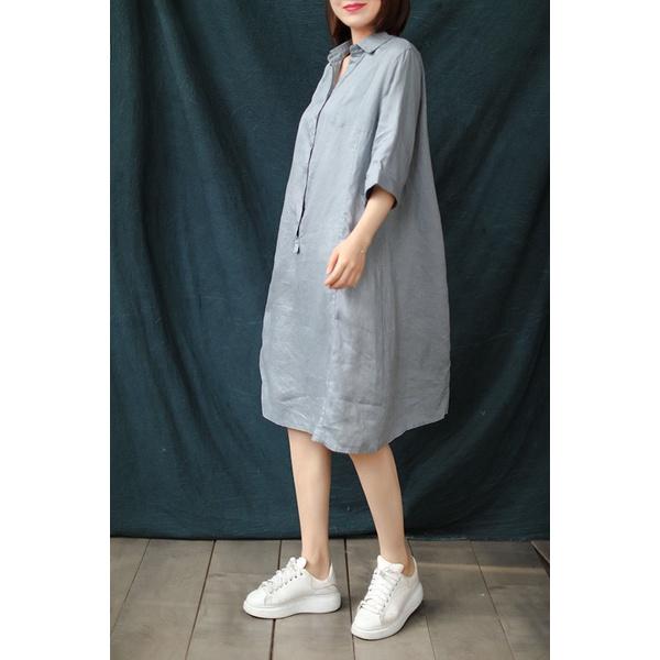 Đầm suông công sở linen cổ đức 2 túi bổ cơi, thời trang hè thu 2021
