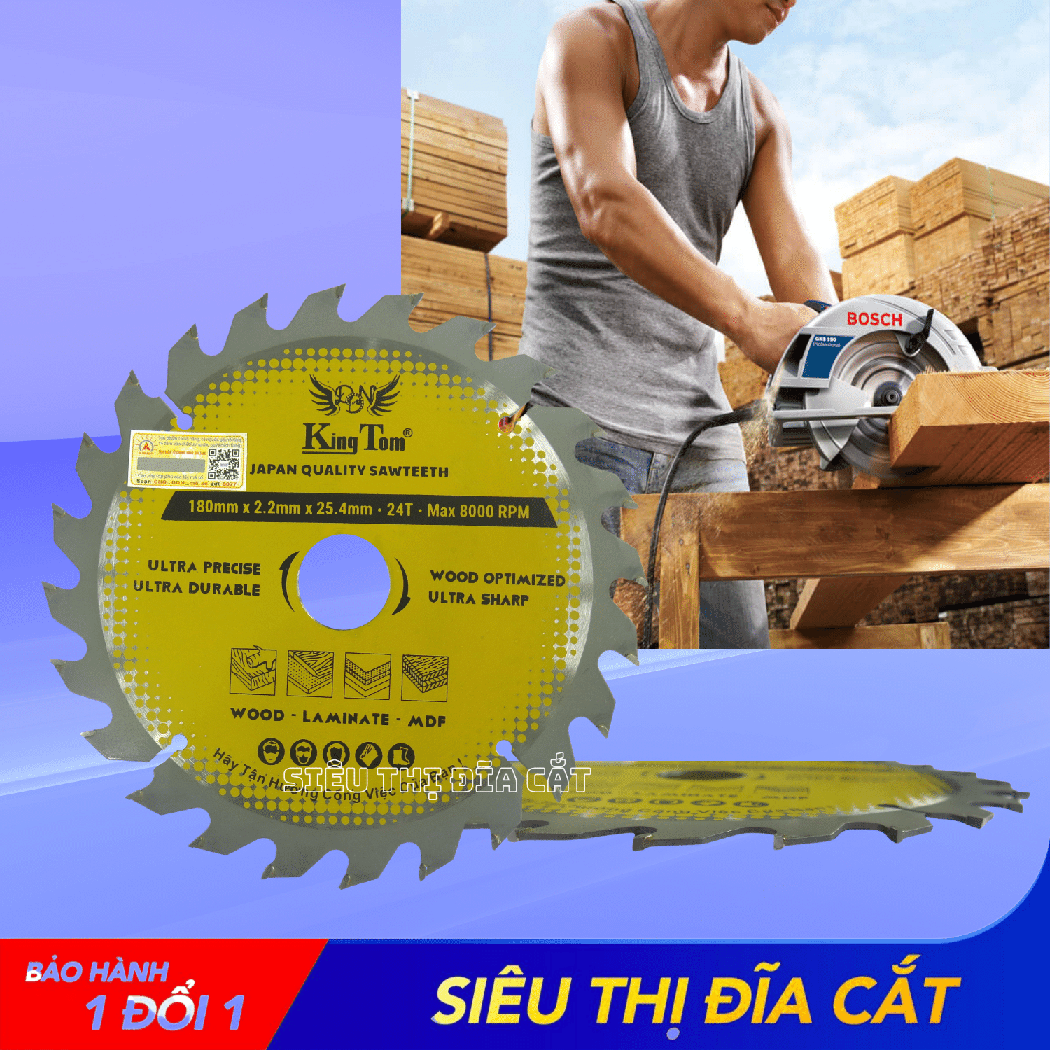 LƯỠI CƯA - LƯỠI CẮT GỖ 180-24 RĂNG KINGTOM VÀNG – CHẤT LƯỢNG VÔ ĐỊCH PHÂN KHÚC GIÁ RẺ!