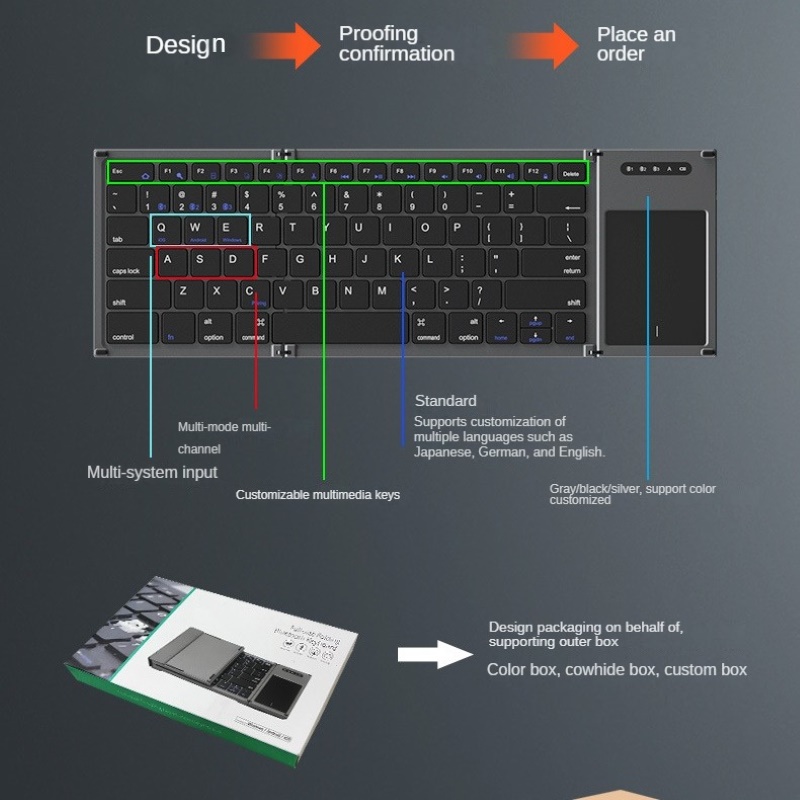 Bàn phím Gấp gọn không dây Bluetooth B66T - Tích hợp Chuột Touchpad - pin sạc TypeC- có hàng phím F1-F12 - Siêu nhẹ