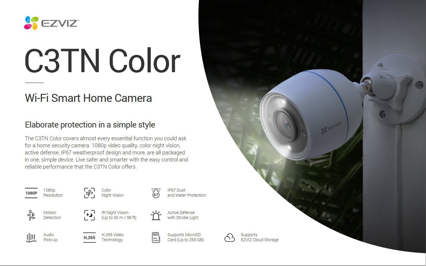 Camera IP Wifi hồng ngoại EZVIZ C3TN 2MP (Color Night Vision) - Hàng chính hãng