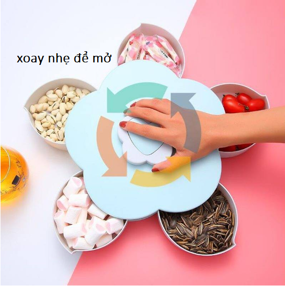 (TẾT 2022) Khay mứt đựng bánh kẹo Tết, Hộp mứt xoay 1 Tầng xòe cánh hoa có khe để điện thoại-GD262-HMXoay1T