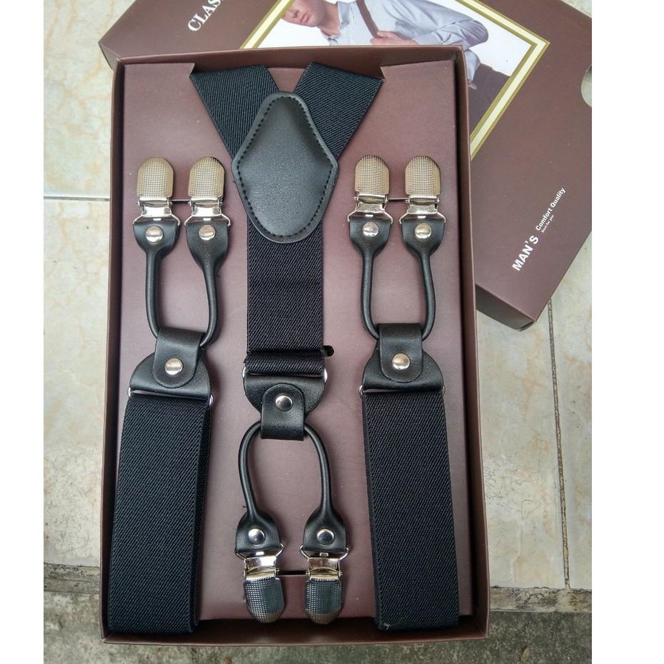 (nhập HUAKIM04 giảm 20k) (bản 3,5 cm 6 kẹp) Dây đai quần chữ y cao cấp nam tính-Suspender 6clips leather- dây yếm quần