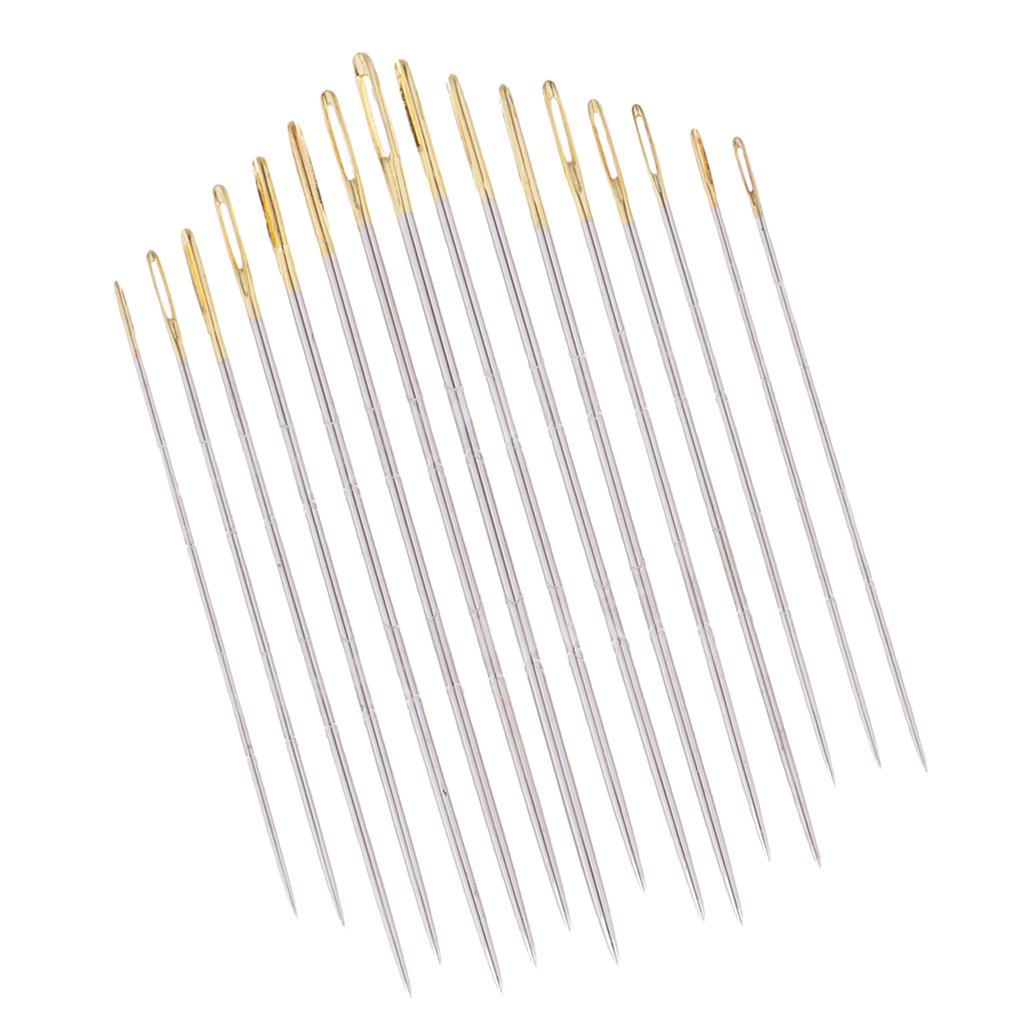 16Pcs/set Mixed Sizes Steel Hand Sewing Needles Embroidery Mending Gold Tail