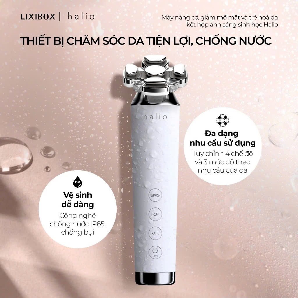 Máy Nâng Cơ Mặt &amp; Trẻ Hoá Da kết hợp Ánh Sáng Sinh Học Halio RevitaWave Skin Rejuvenator - Hàng Chính Hãng