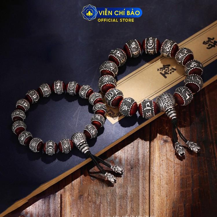 Lắc tay bạc namgỗ đàn hương Lục tự chân ngôn Om mani padme hum bạc Thái 925 phụ kiện trang sức Viễn Chí Bảo L100090