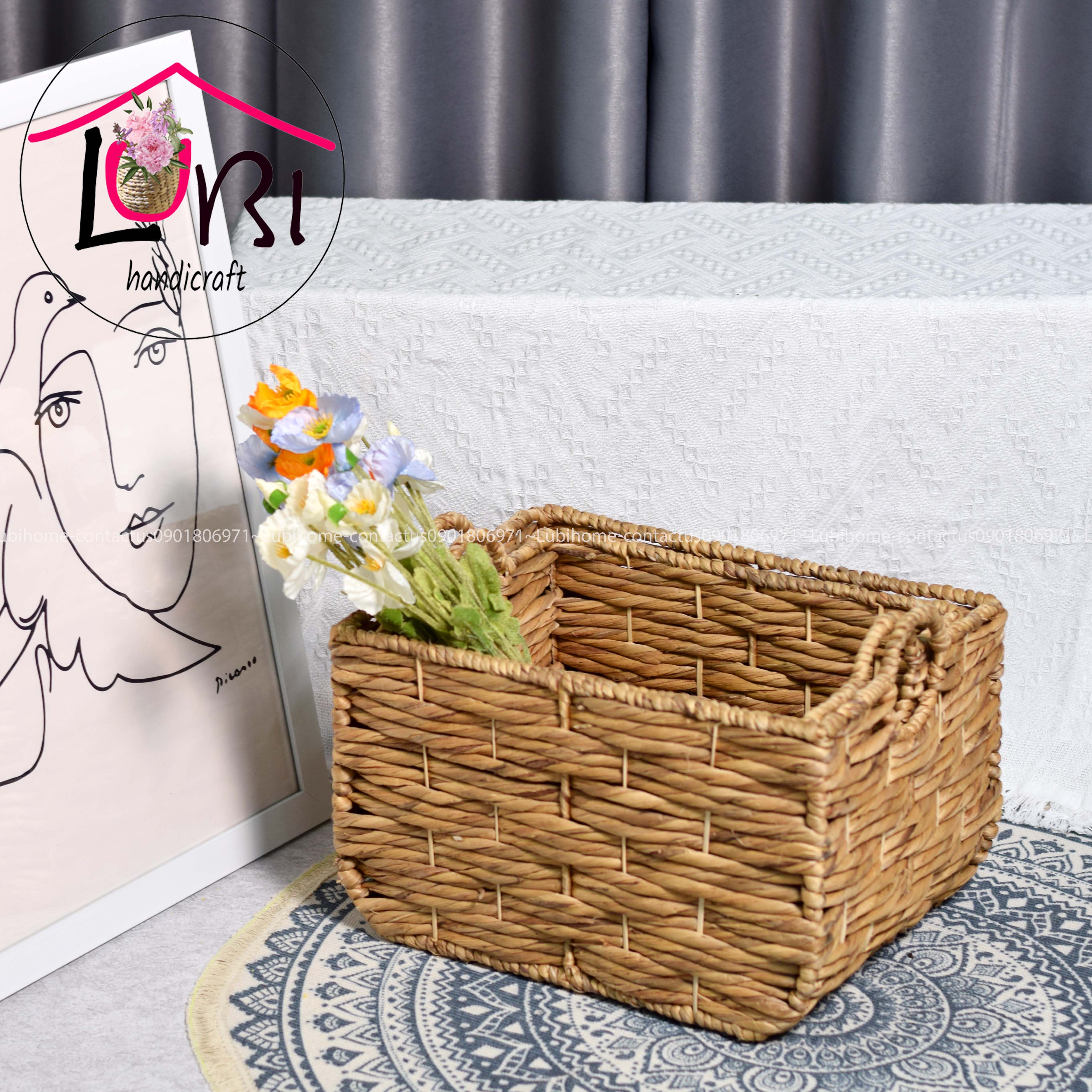 Lubihandicraft - Sọt đựng đồ đan lục bình hình chữ nhật bầu đáy - xinh xắn, bền chắc