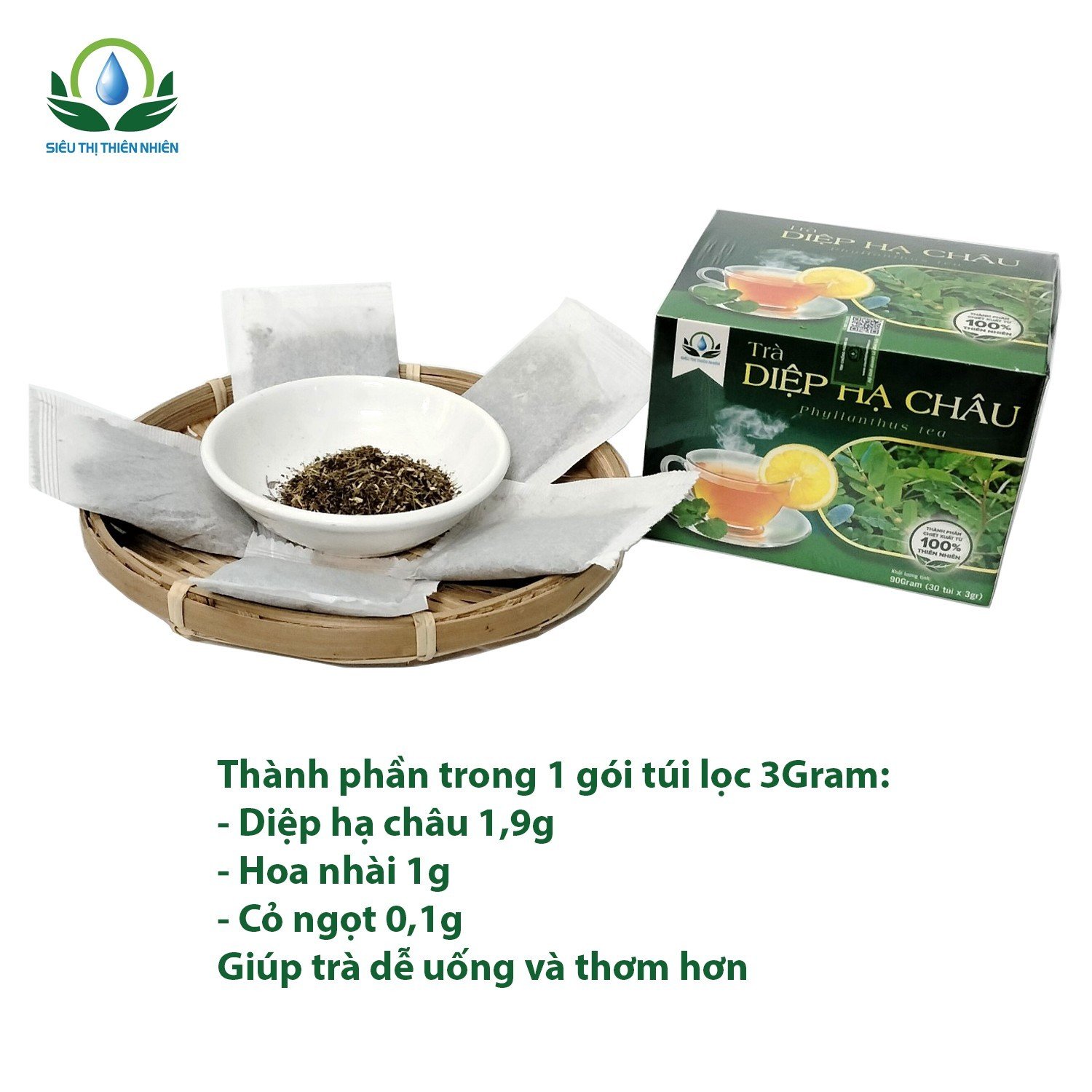 Trà Diệp Hạ Châu hộp 30 Túi Lọc x 3Gram giúp lợi tiểu, tiêu độc, thanh nhiệt của Siêu Thị Thiên Nhiên