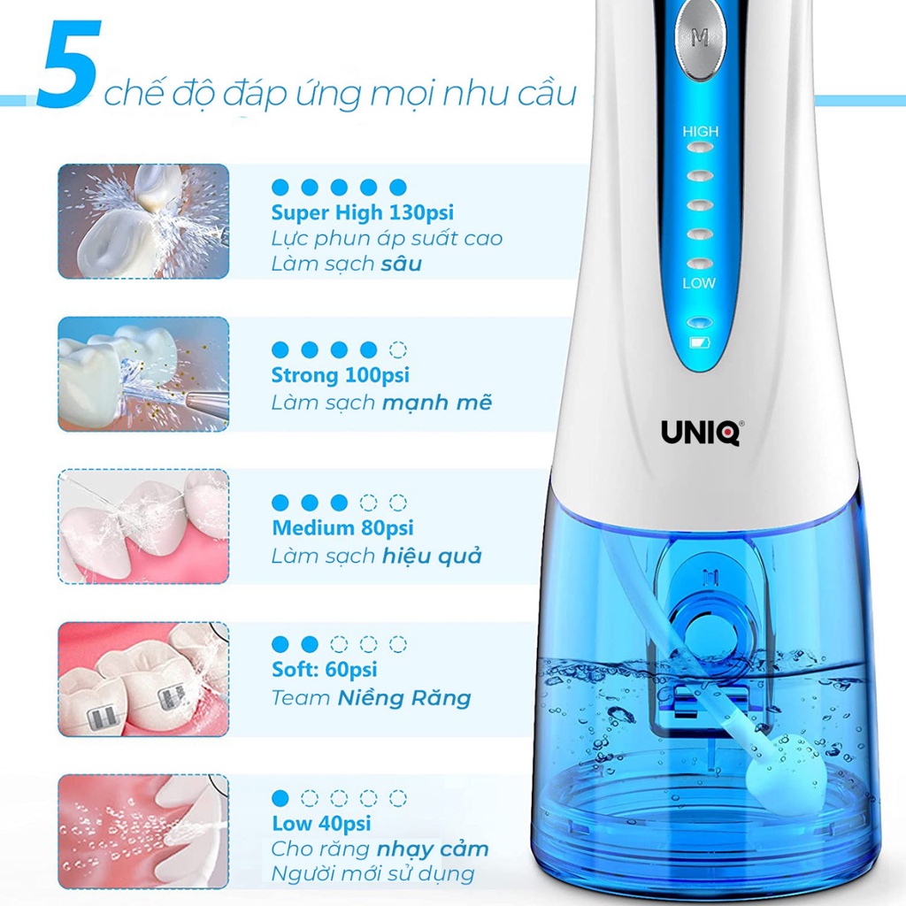 Tăm Nước Cầm Tay UNIQ Smile S1 Nhật Bản Cao Cấp Máy Vệ Sinh Răng Miệng Mini Tốt May Tam Nuoc Waterpik Gia Đình Không Dây Xịt Xỉa Rửa Làm Sạch Kẽ Răng Niềng Dụng Cụ Cạo Lưỡi Nhập Khẩu