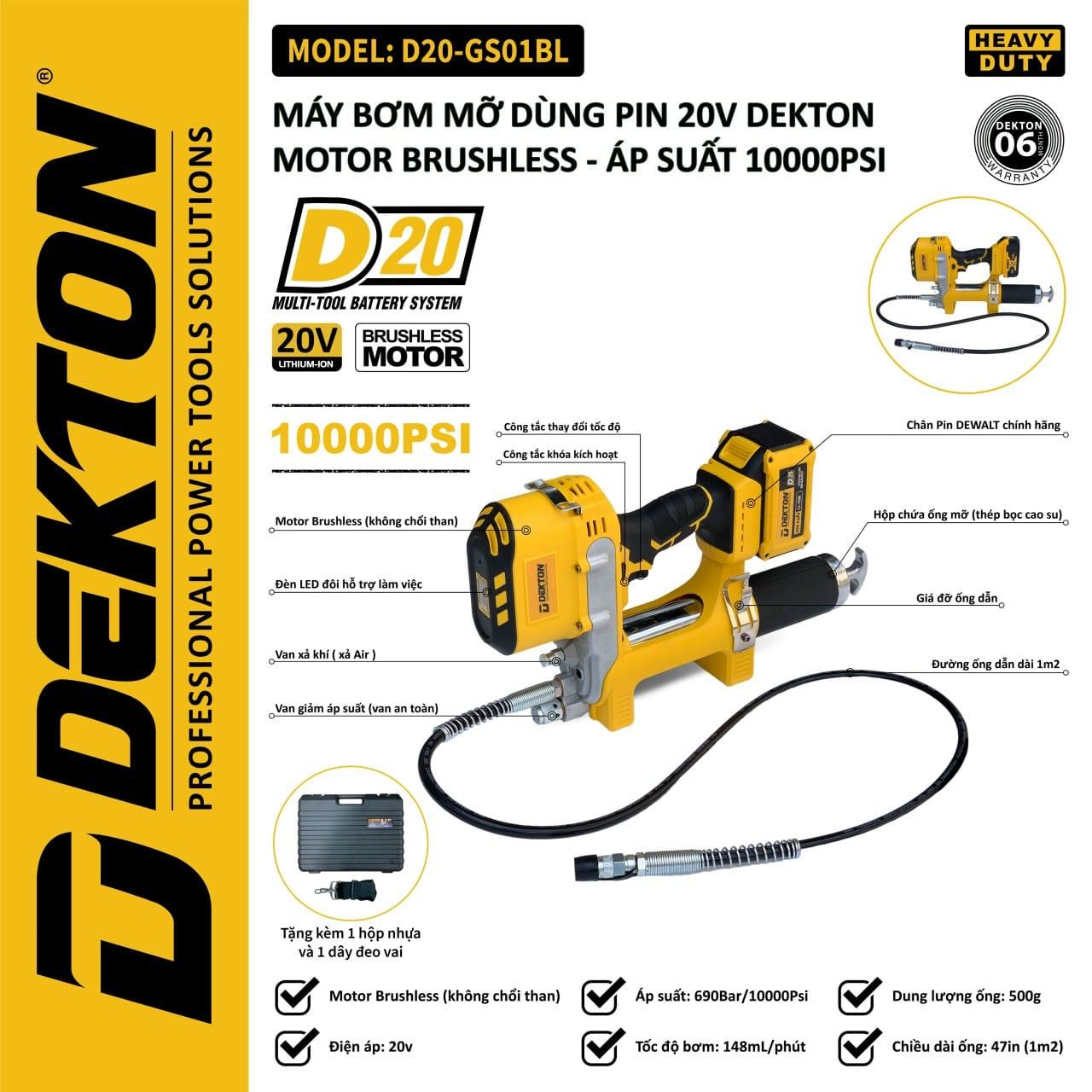 MÁY BƠM MỠ DÙNG PIN 21V DEKTON D20-GS01BL - HÀNG CHÍNH HÃNG