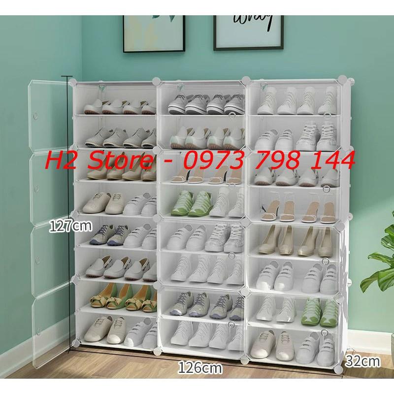 TỦ ĐỂ GIÀY LẮP GHÉP ĐA NĂNG 24 Ô CỬA TRẮNG TRONG
