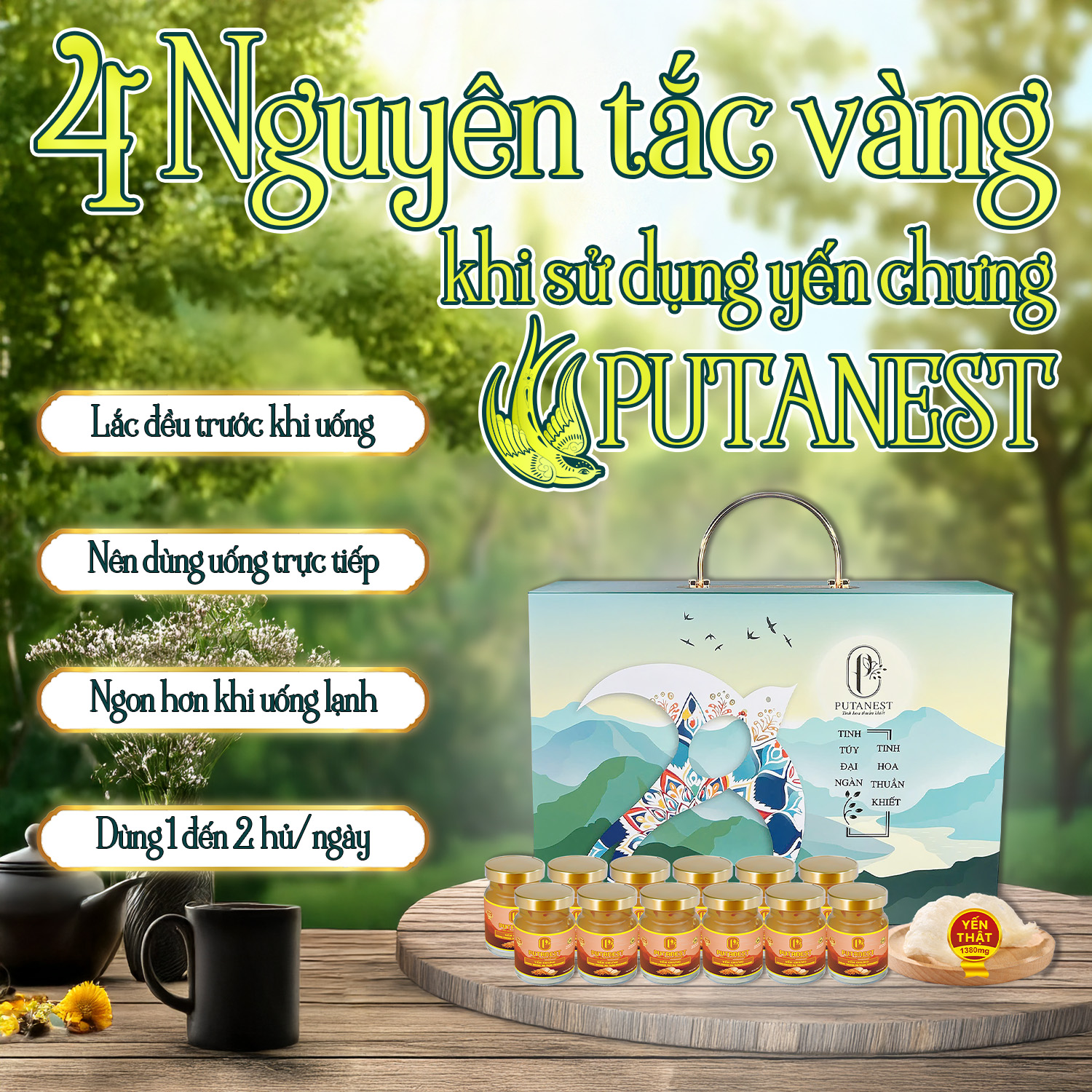 Yến chưng Đông trùng hạ thảo PUTANEST hộp quà tặng cao cấp 12 hũ 70ml đẹp da tăng sức đề kháng