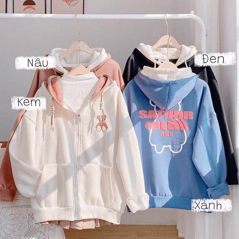 Áo Khoác Hoodie Phối NÓn Hai Lớp Gấu AGE Siêu XInh