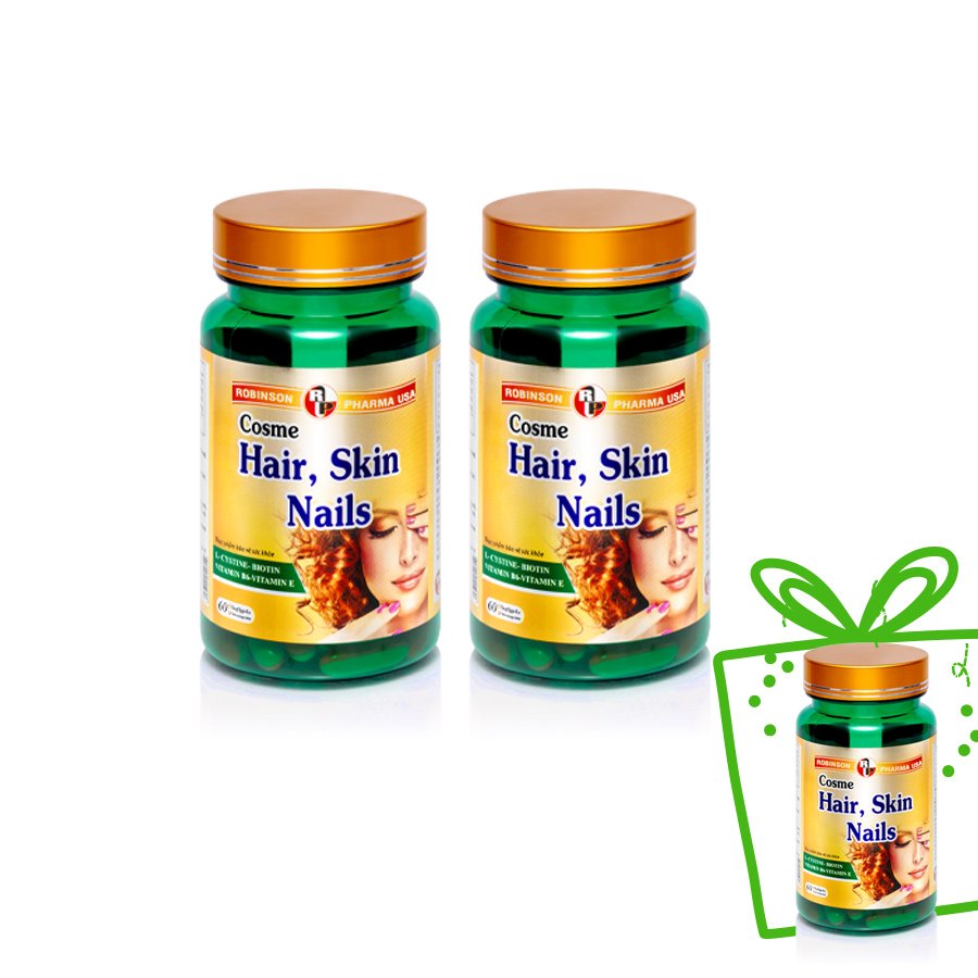 COMBO 2 CHAI TPCN COSME HAIR SKIN NAILS kích thích mọc tóc nhanh, giúp cho chân tóc chắc khoẻ - Chai 60 viên TẶNG 1 CHAI
