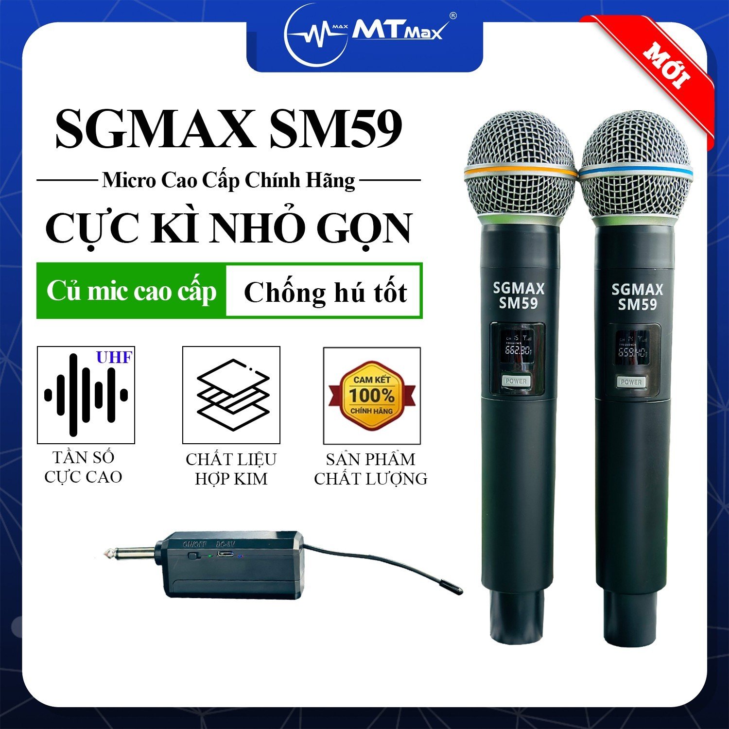 SGMax SM59- Micro Karaoke Không Dây Chính Hãng Chống Hù Rè Tốt Hỗ Trợ Nâng Giọng Hát Khi Hát Sạc Pin Trực Tiếp Trên Micro Bắt Sóng Xa Đến 15m hàng chính hãng