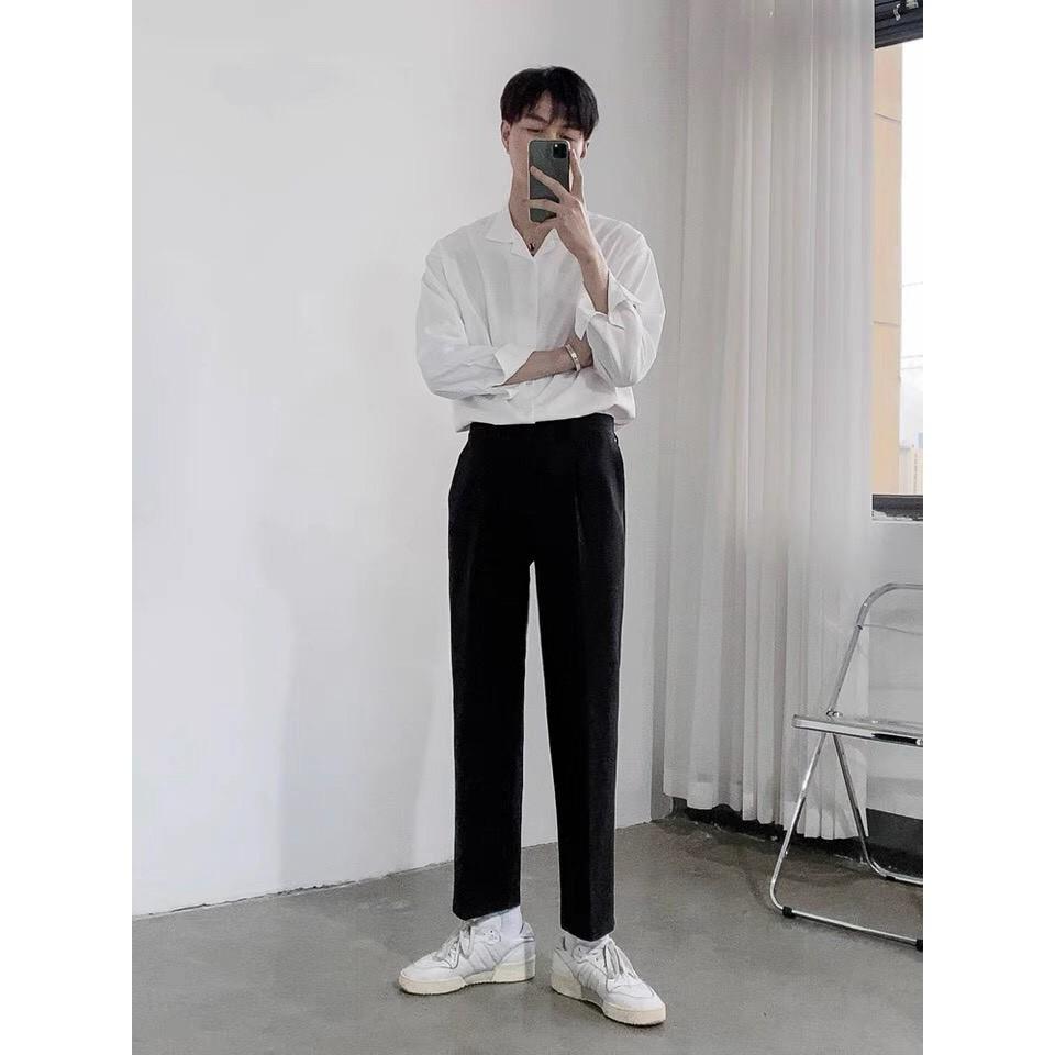 Áo sơ mi nam tay dài cổ vest form rộng unisex - chất vải lụa - SHOP MAYLAN