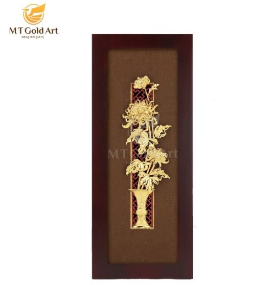 Tranh Bình hoa cúc dát vàng MT Gold Art- Hàng chính hãng, trang trí nhà cửa, phòng làm việc, quà tặng sếp, đối tác, khách hàng, tân gia, khai trương