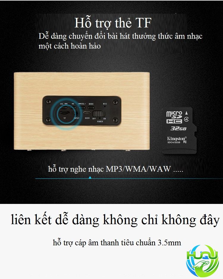 Loa Bluetooth Không Dây Cao Cấp Huqu HQ-W5 Hỗ Trợ Cổng AUX Thẻ Nhớ , Nghe FM - Hàng Chính Hãng