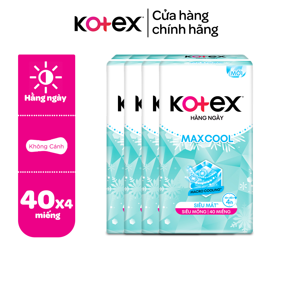 Combo 4 gói băng vệ sinh Kotex Maxcool hằng ngày kháng khuẩn 40 miếng