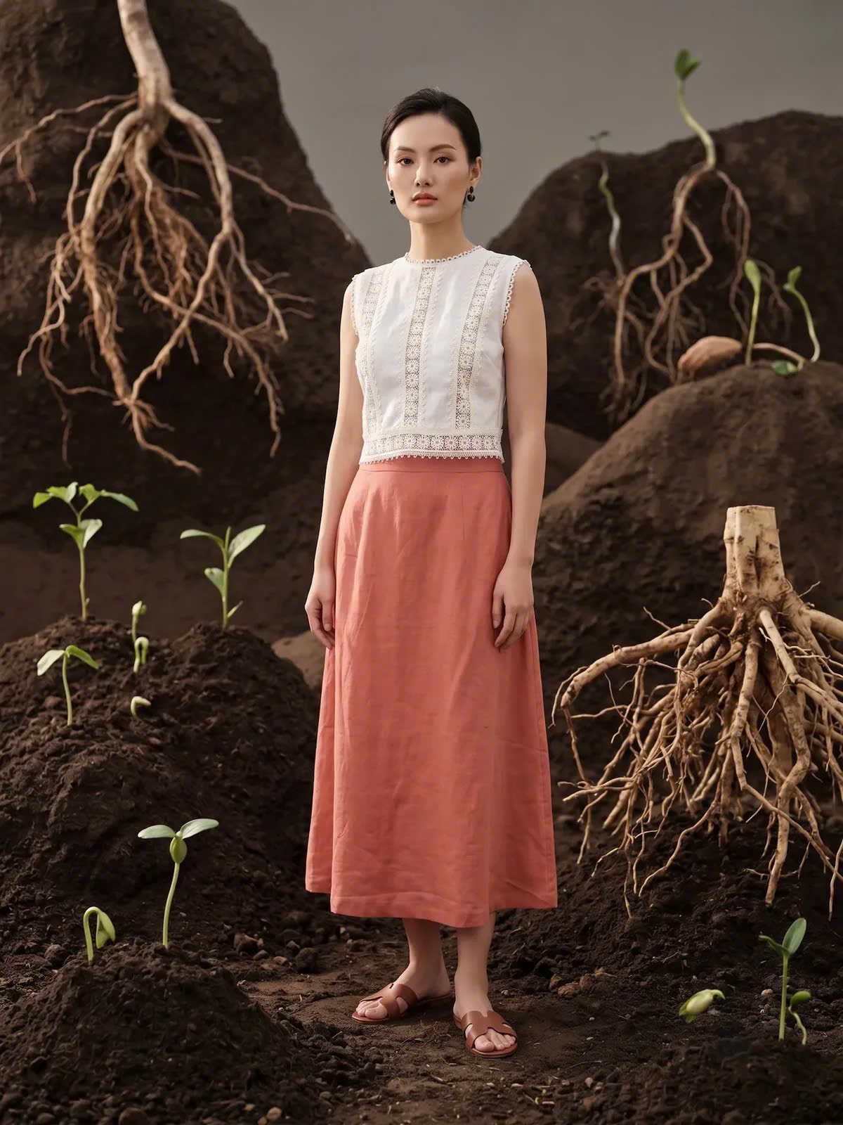 Áo Croptop Linen Trắng Phối Ren Cotton Minh Duyên Top255 Thời trang Hity
