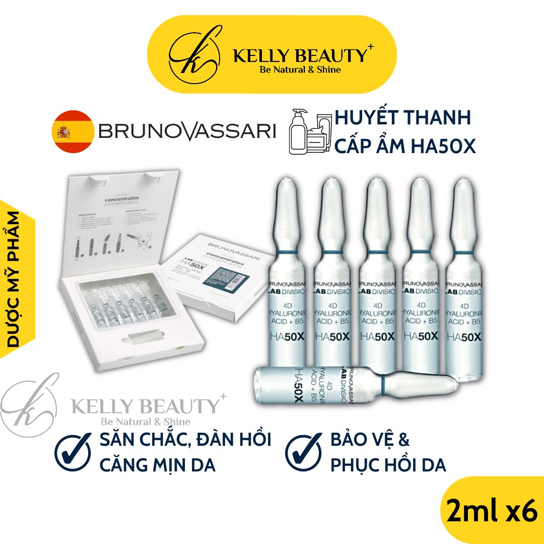 Huyết Thanh Căng Bóng Da Bruno Vassari HA50X 4D Hyaluronic Acid + B5 - Cấp Ẩm Đa Tầng, Săn Chắc Da - Kelly Beauty