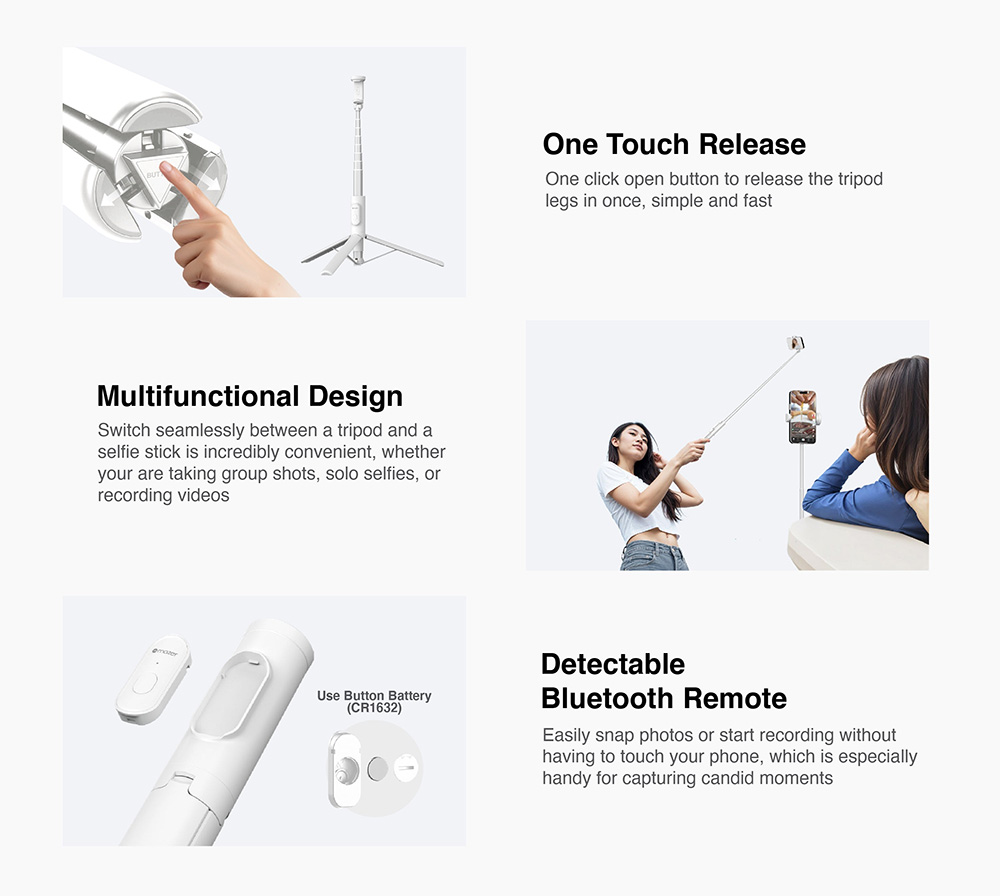 Gậy Chụp Ảnh Mazer Foldafie Extend Dựng Đứng 1.5m Có Kèm Remote Bluetooth Điều Khiển Chụp Từ Xa Hàng Chính Hãng