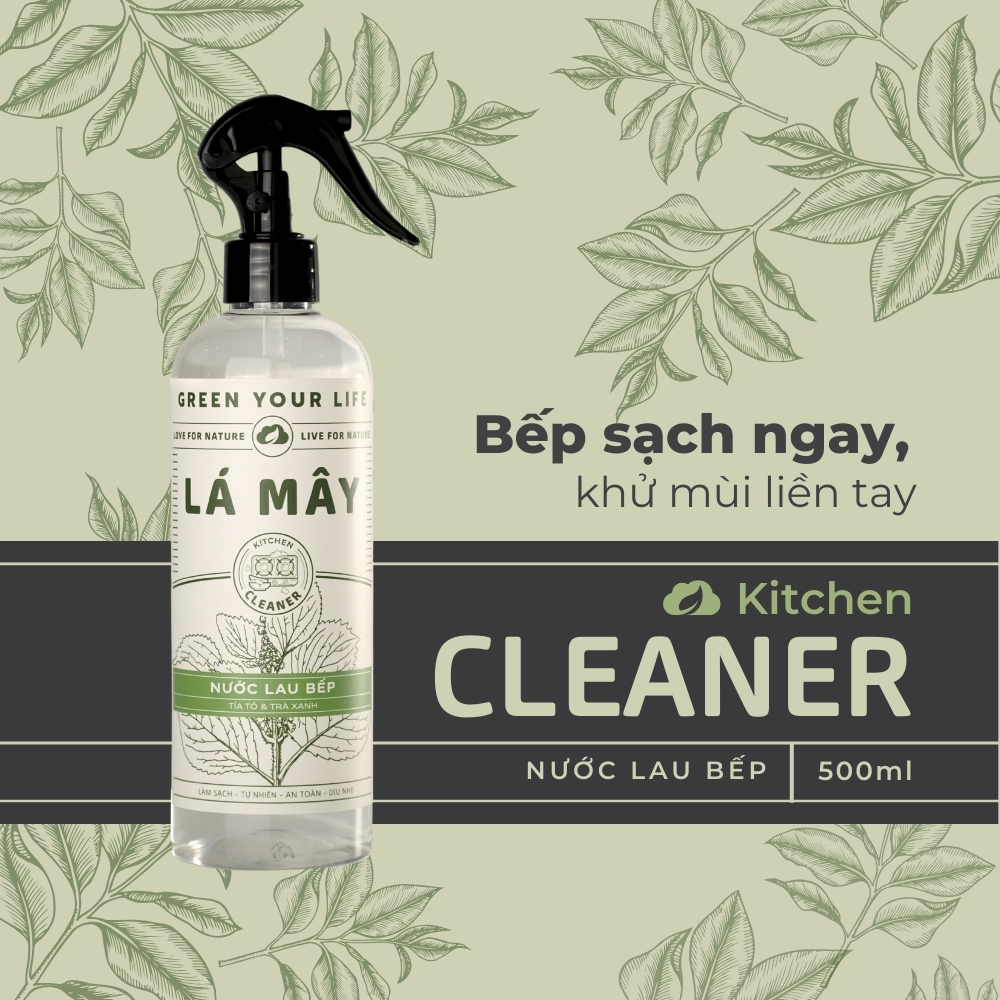 NƯỚC LAU BẾP TÍA TÔ &amp; TRÀ XANH LÁ MÂY 500mL