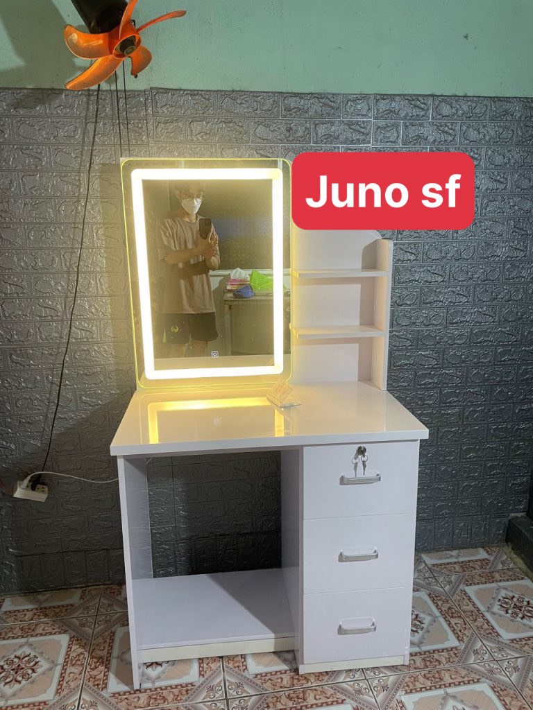 Bàn trang điểm đèn led 3 chế độ Juno Soaf kèm ghế hiện đại