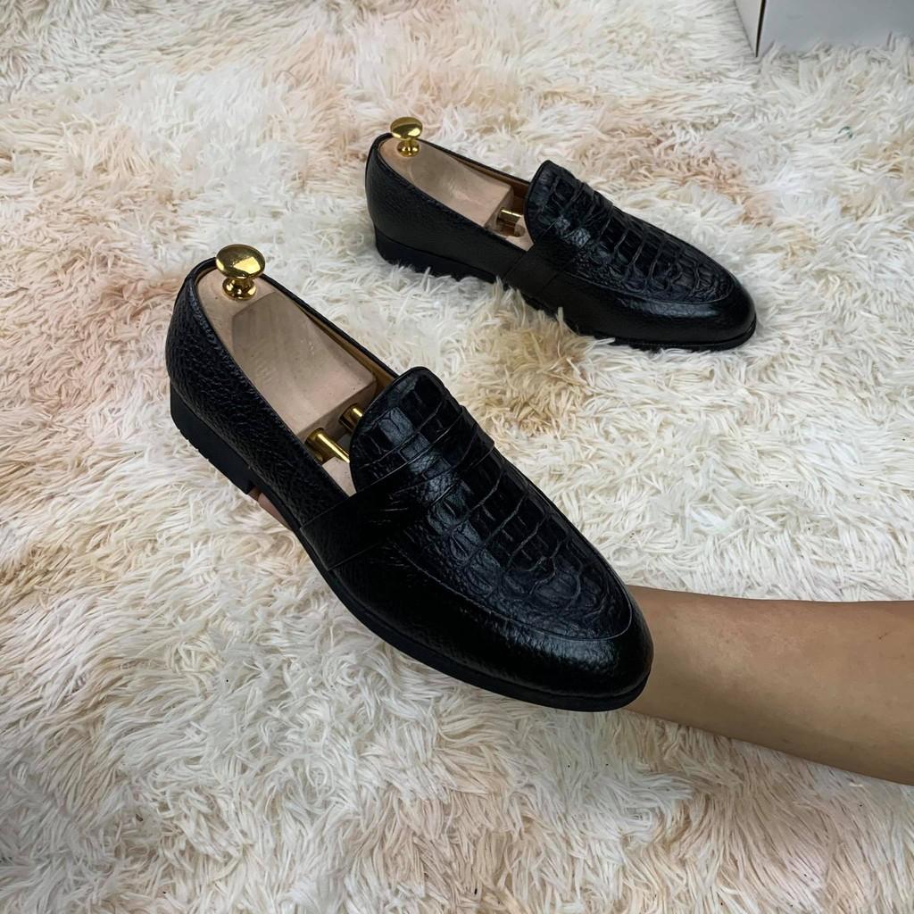 Giày lười da pu mềm in vân cá sấu-C1