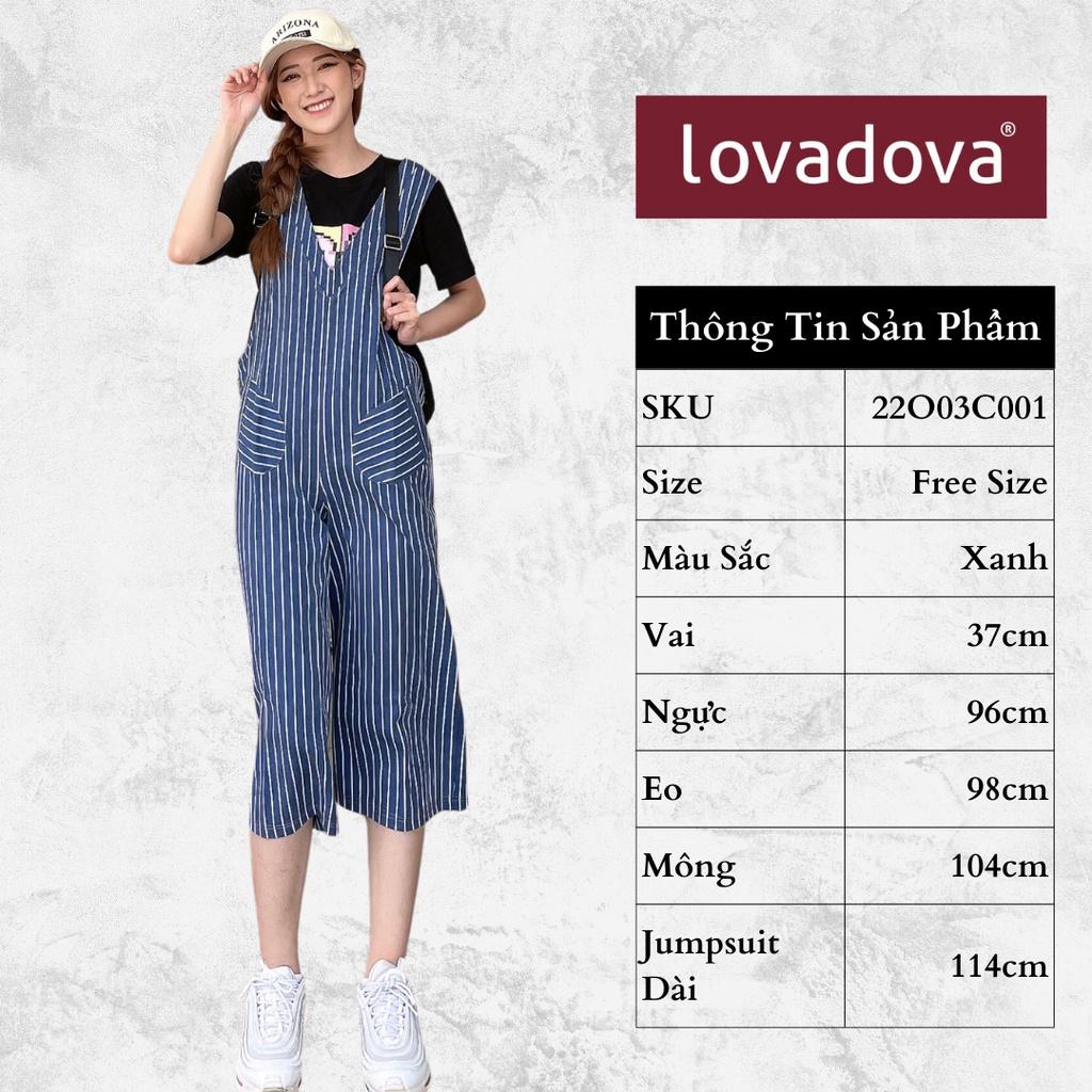 Jumpsuit, Cách Điệu Hai Túi Trước, Họa Tiết Sọc, Khóa Kéo Sau, Màu Xanh - Lovadova 22O03C001