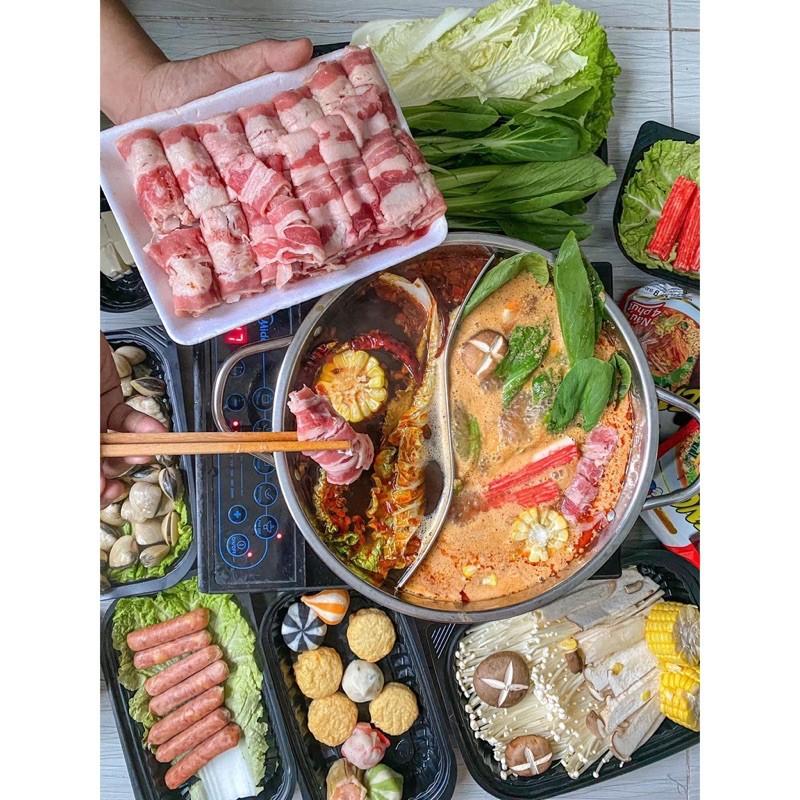 Nồi lẩu 2 ngăn 30cm, nấu được bếp từ nhé có nắp kính