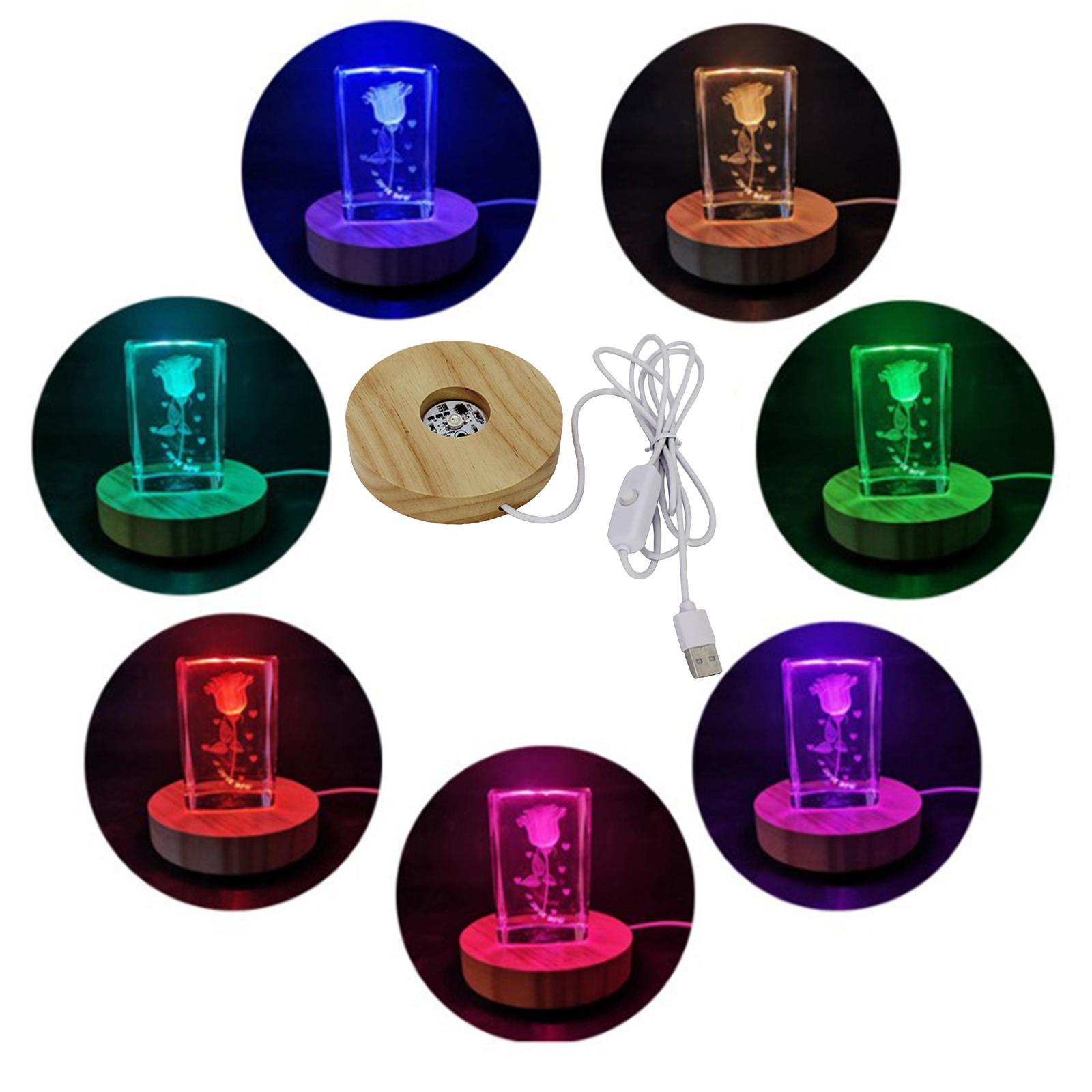 3X Wooden Round LED Light Base Display Stand Lamp for Crystals Ball Colorful