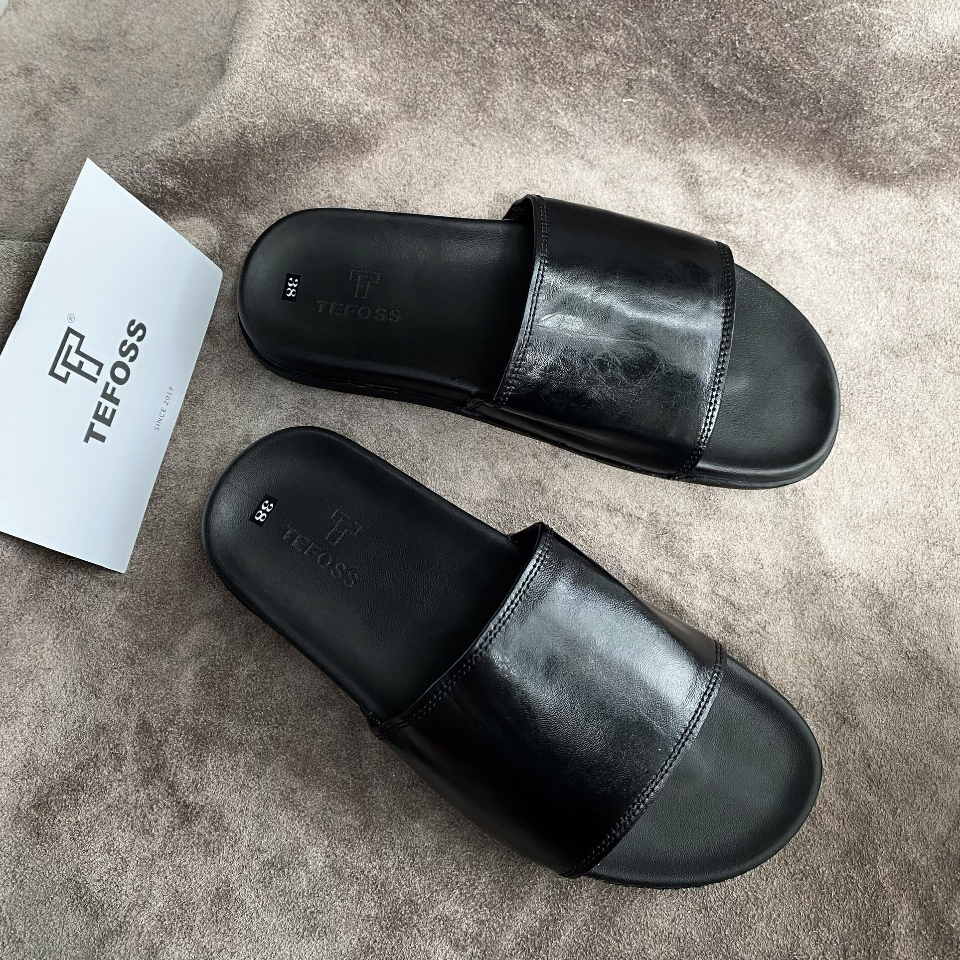 Dép nam da bò thật TEFOSS DT03 quai ngang trơn trẻ trung, năng động size 38-44