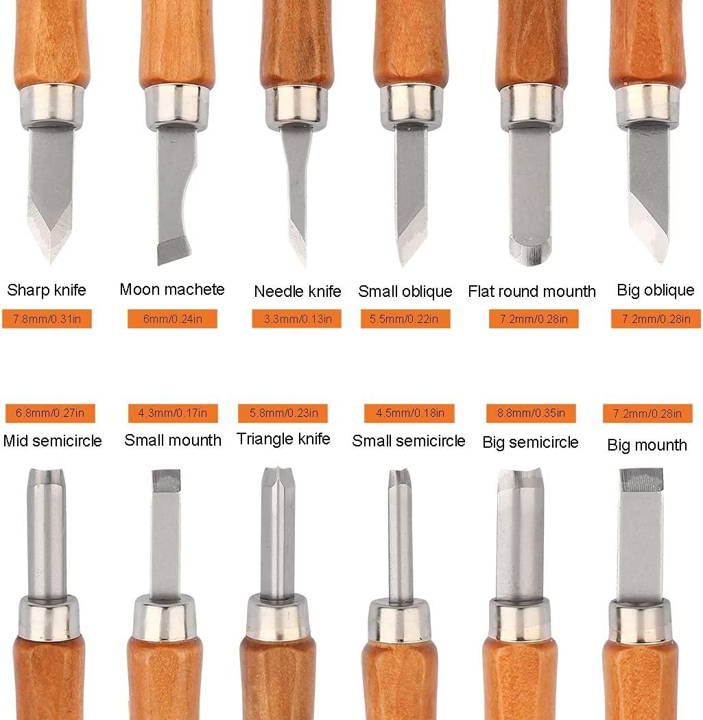 Bộ dụng cụ khắc gỗ, Bộ dụng cụ khắc gỗ 12 chiếc với đá mài và túi đựng, Dao tước gỗ khắc, Dụng cụ khắc tự làm cho thợ mộc, người có sở thích