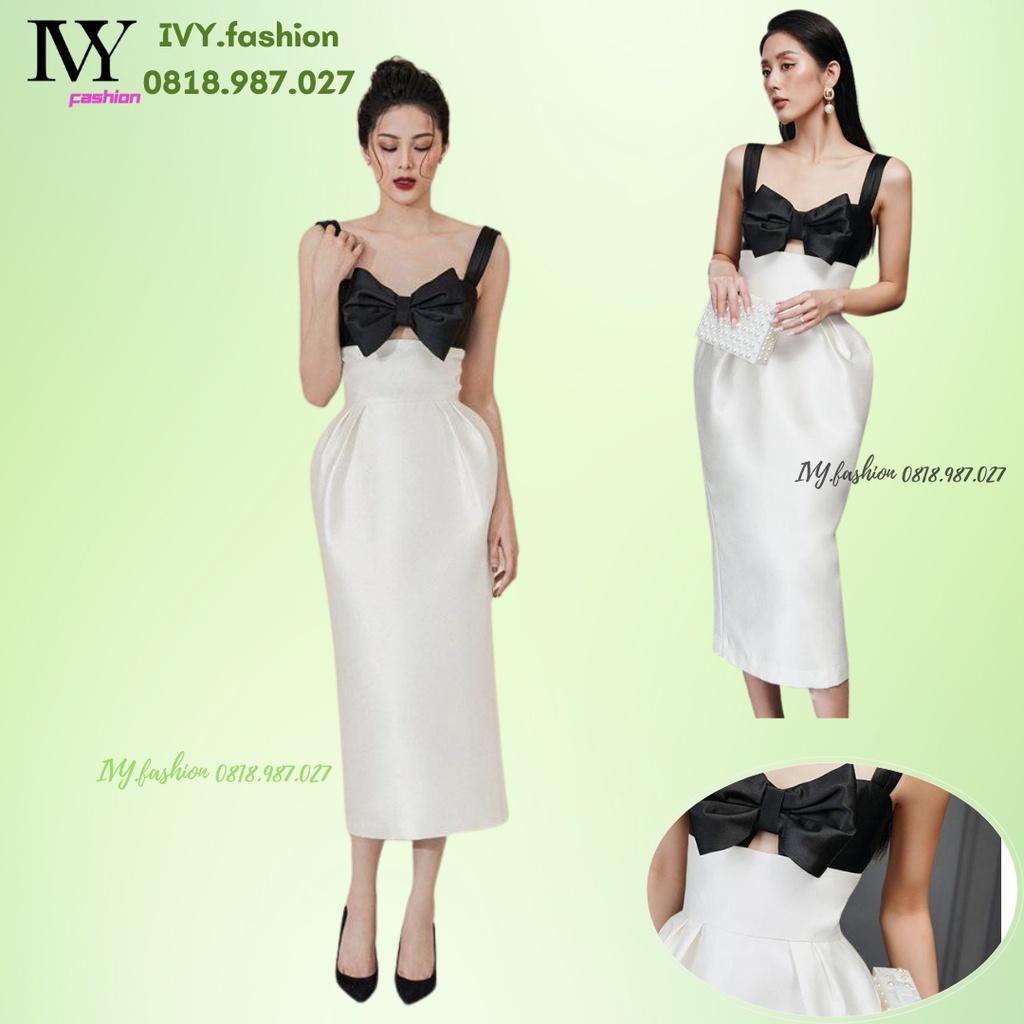 Đầm váy thiết kế tafta đứng form hai dây đính nơ khoét ngực trắng đen đi biển dự tiệc dạo phố bigsize gợi cảm sexy