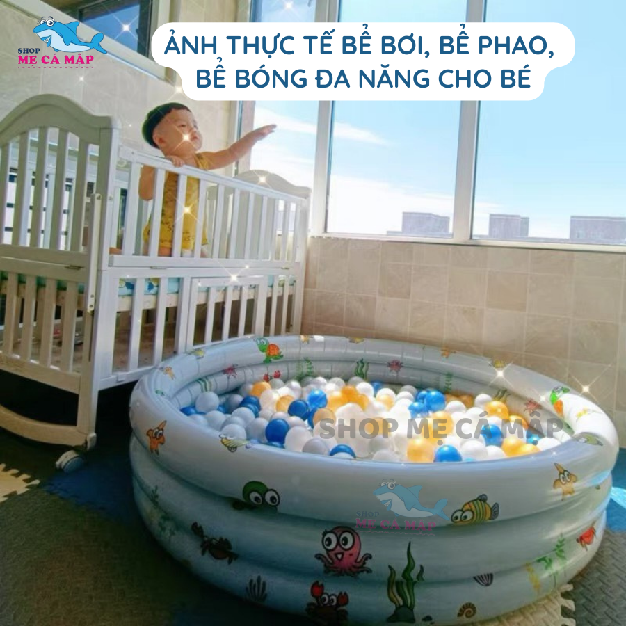 Bể bơi cho bé, làm Bể bóng Bể phao đa năng 3 tầng Tặng Kèm Bơm Chân sẵn 3 màu