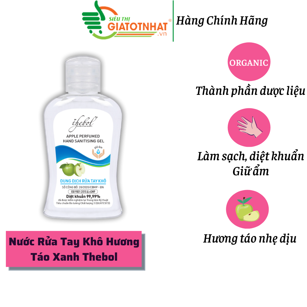 Nước Rửa Tay Khô Dược Liệu Tinh Khiết Hương Táo Xanh Thebol 100ml