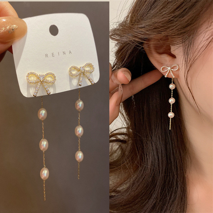Khuyên tai cài nơ dáng thả 2 kiểu đeo