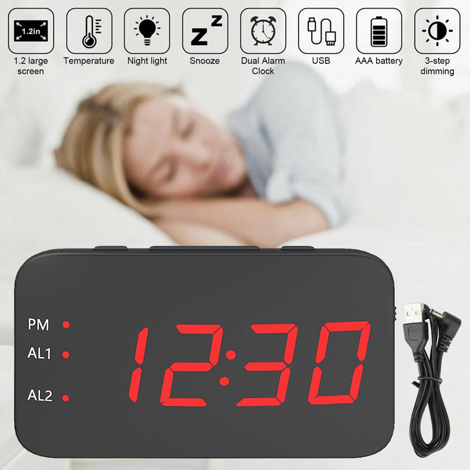 Digital Clock Led LED Display Snooze Desk Temperature Display Red