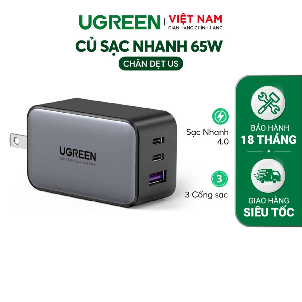 Củ sạc máy tính/ điện thoại UGREEN 65W CD244 Nexode|GaN II| 3 cổng PD USB| QC 4.0 3.0| Hàng Chính Hãng |  10334 10335
