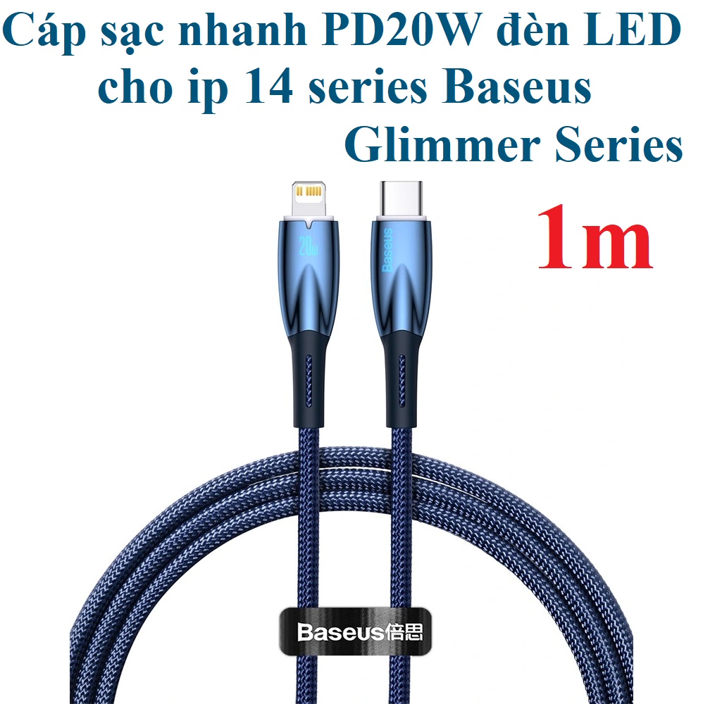 [Type-C to iP ] Cáp sạc nhanh PD20W đèn LED cho ip 14 series Baseus Glimmer Series _ Hàng chính hãng