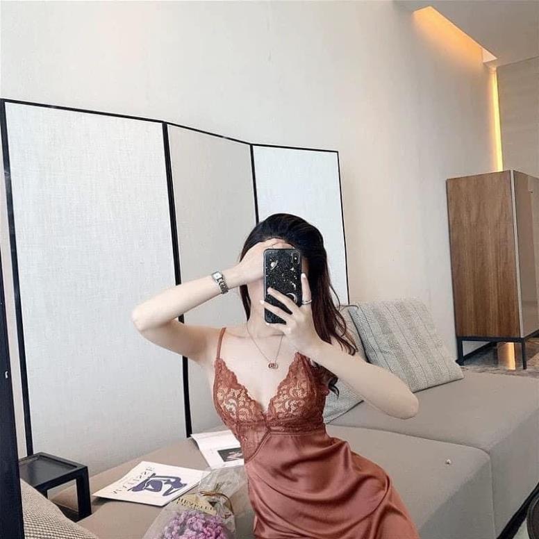 Váy Ngủ Lụa Sexy Ren Ngực Hở Lưng Cao Cấp S38