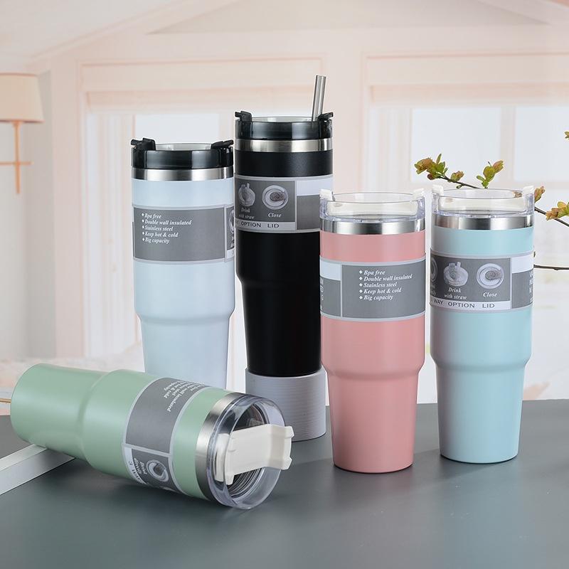 Ly Giữ Nhiệt Nóng Lạnh 890ML Kèm Ống Hút, Cốc Giữ Nhiệt Inox 304 Không Gỉ Sang Trọng Nắp Đậy Kín Chống Tràn