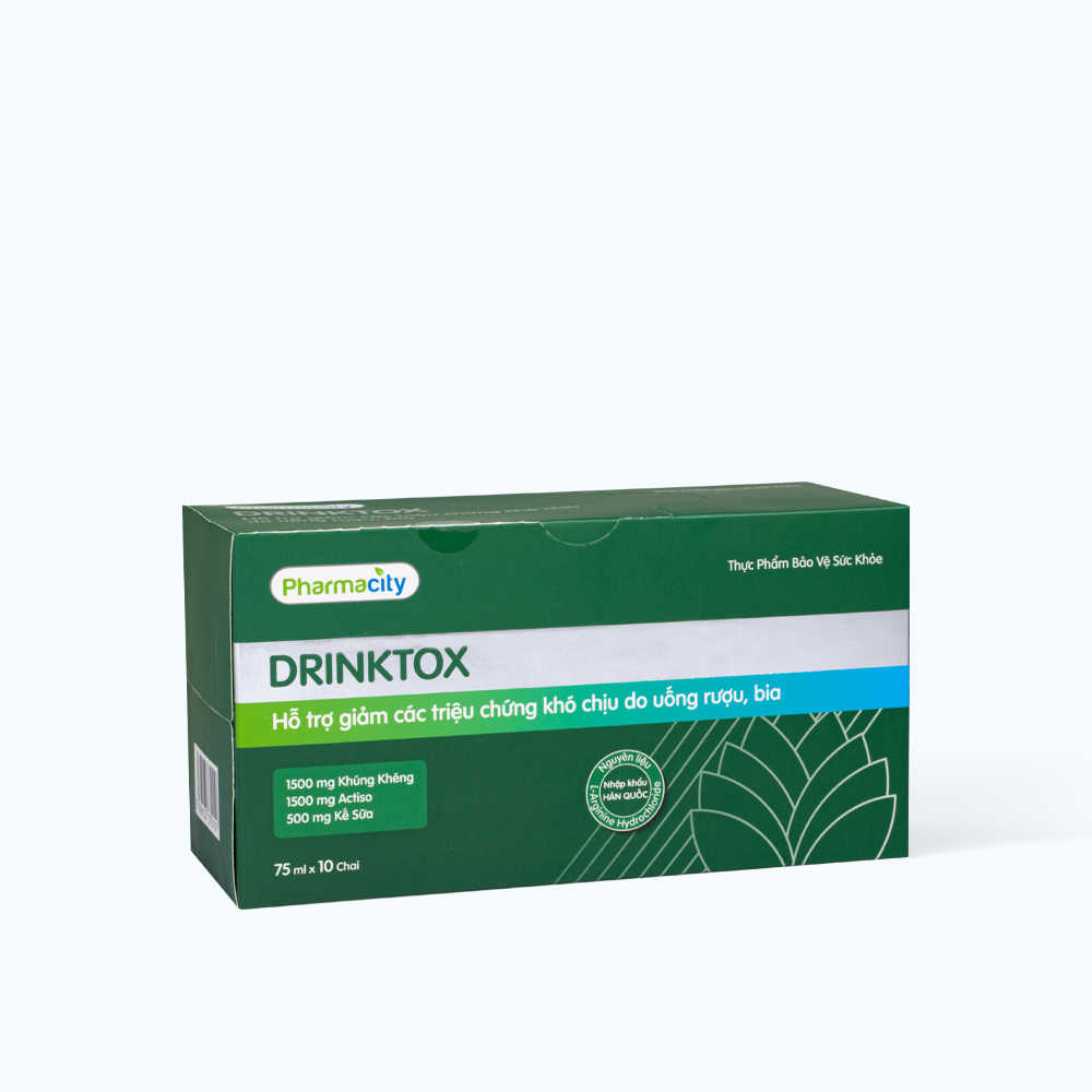 Nước uống hỗ trợ giải rượu, thải độc gan Pharmacity DRINKTOX (Chai 75ml x 10)