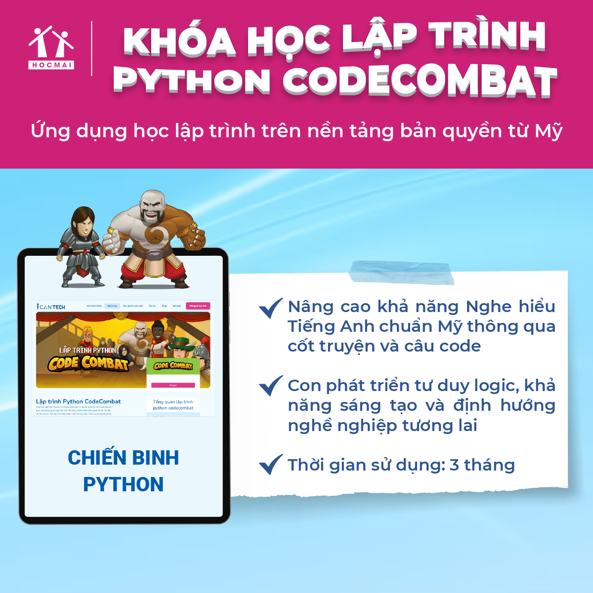 HOCMAI Combo Khám phá tri thức 1: Khóa học lập trình chiến bình Python + Khóa Thuyết trình Tiếng Anh - Phòng luyện TOPCLASS - Toàn quốc [Voucher]