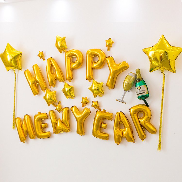 Sét Bóng Trang Trí Năm Mới Happy New Year Chúc Mừng Năm Mới