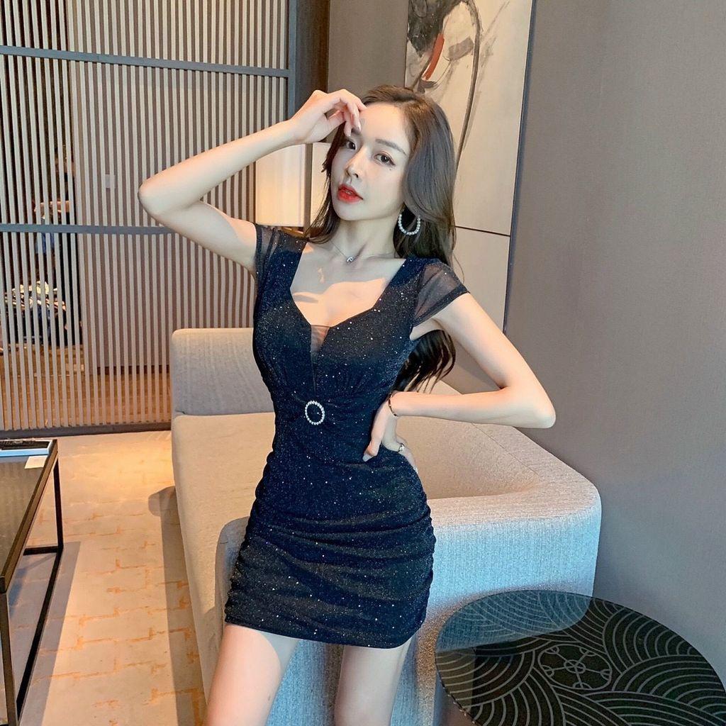 ĐẦM ÔM KIM TUYẾN ĐEN KHOEN EO