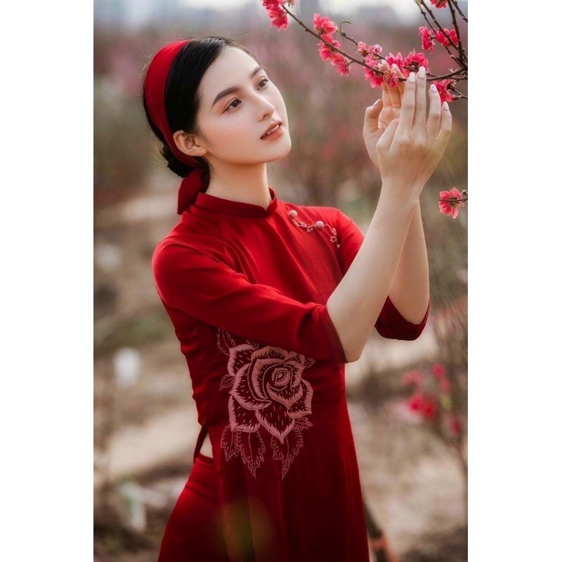 Áo Dài Thêu Truyền Thống Lụa Tằm Nhung Cao Cấp - Áo Dài Mian
